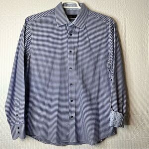 Quieti Blue/White Button Up Fine Cotton Dress Shirt Size L